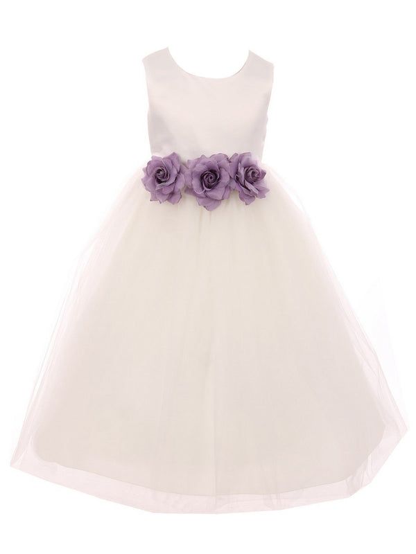 Kids Dream Big Girls Ivory Lilac Floral Satin Junior Bridesmaid Dress 8-14 - SophiasStyle.com