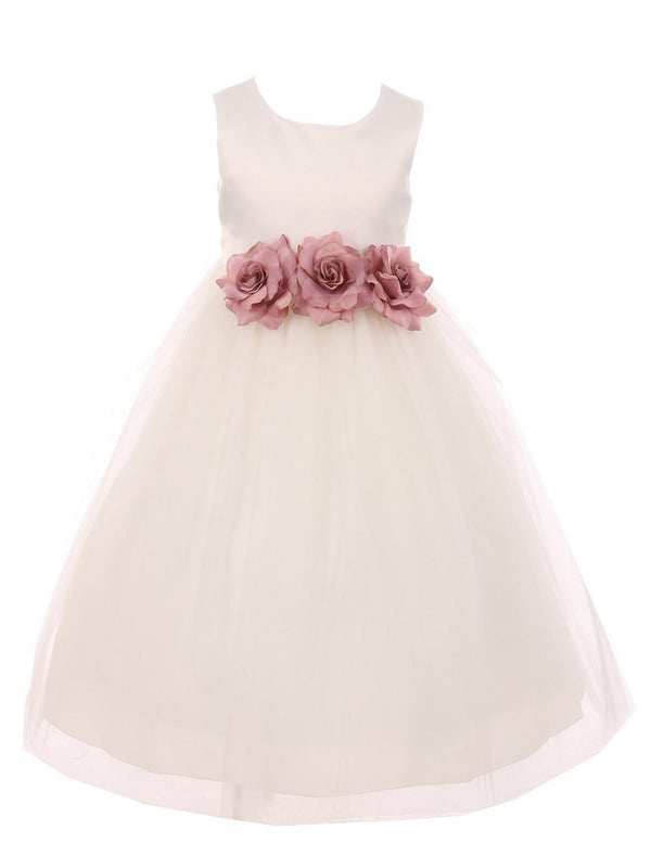 Kids Dream Big Girls Ivory Mauve Floral Satin Junior Bridesmaid Dress 8-14 - SophiasStyle.com