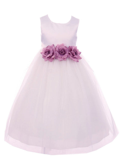 Kids Dream Little Girls White Mauve Floral Satin Flower Girl Dress 2-6 - SophiasStyle.com