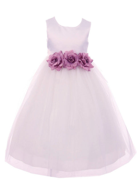 Kids Dream Big Girls White Mauve Floral Satin Junior Bridesmaid Dress 8-14 - SophiasStyle.com