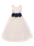 Kids Dream Little Girls Ivory Navy Floral Satin Flower Girl Dress 2-6 - SophiasStyle.com