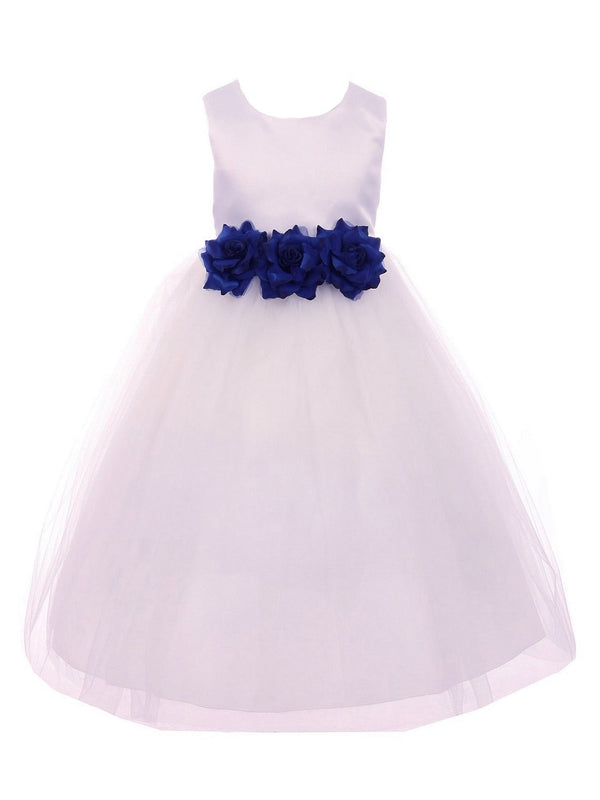 Kids Dream Big Girls White Navy Floral Satin Junior Bridesmaid Dress 8-14 - SophiasStyle.com