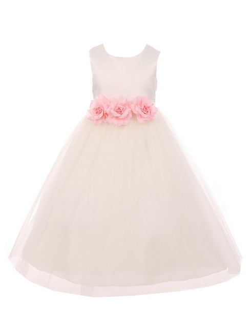 Kids Dream Little Girls Ivory Pink Floral Satin Flower Girl Dress 2-6 - SophiasStyle.com