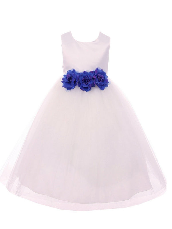 Kids Dream Little Girls White Royal Blue Floral Satin Flower Girl Dress 2-6 - SophiasStyle.com