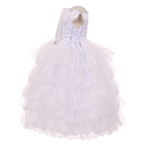 Rainkids Baby Girls White Ruffles Virgin Mary Embroidery Baptism Dress 6-12M - SophiasStyle.com