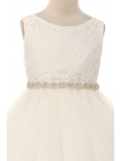 Big Girls Off-White Lace Tulle Rhinestone Trim Junior Bridesmaid Dress 8-12 - SophiasStyle.com