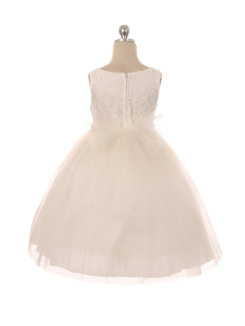 Big Girls Off-White Lace Tulle Pearl Trim Junior Bridesmaid Dress 8-12 - SophiasStyle.com