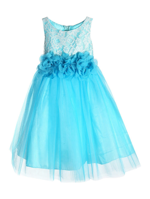 Kids Dream Little Girls Aqua Floral Lace Illusion Tulle Flower Girl Dress 2-6 - SophiasStyle.com