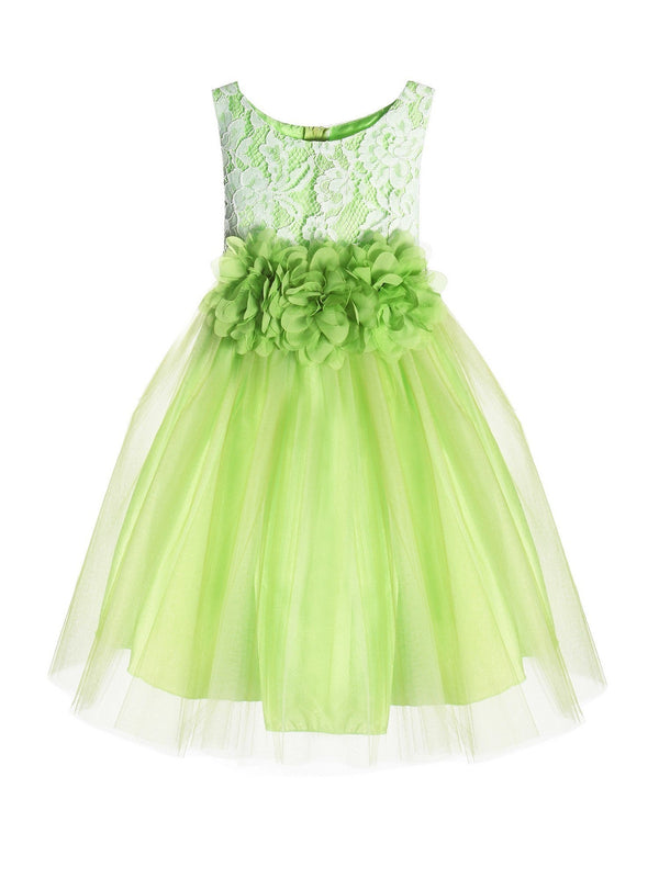 Kids Dream Little Girls Green Floral Lace Illusion Tulle Flower Girl Dress 2-6 - SophiasStyle.com