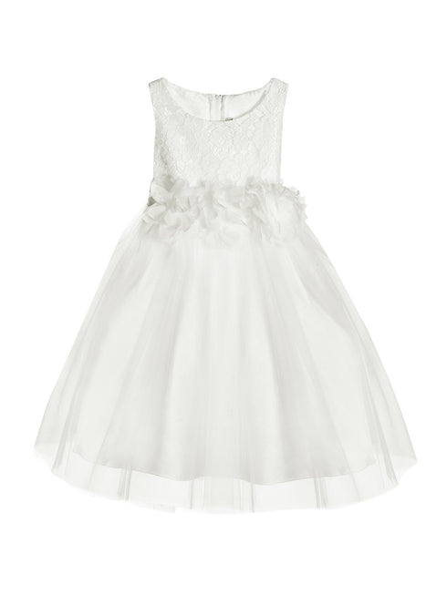Kids Dream Big Girls Off-White Floral Lace Tulle Junior Bridesmaid Dress 8-12 - SophiasStyle.com