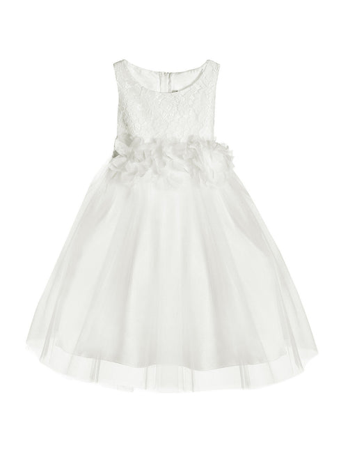 Kids Dream Big Girls Off-White Floral Lace Tulle Junior Bridesmaid Dress 8-12 - SophiasStyle.com