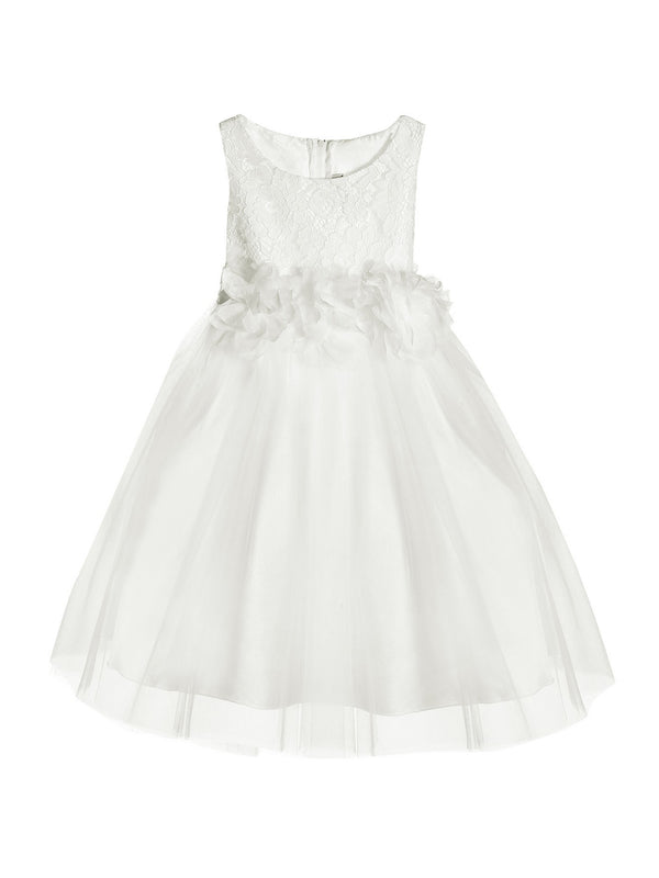 Kids Dream Big Girls Off-White Floral Lace Tulle Junior Bridesmaid Dress 8-12 - SophiasStyle.com
