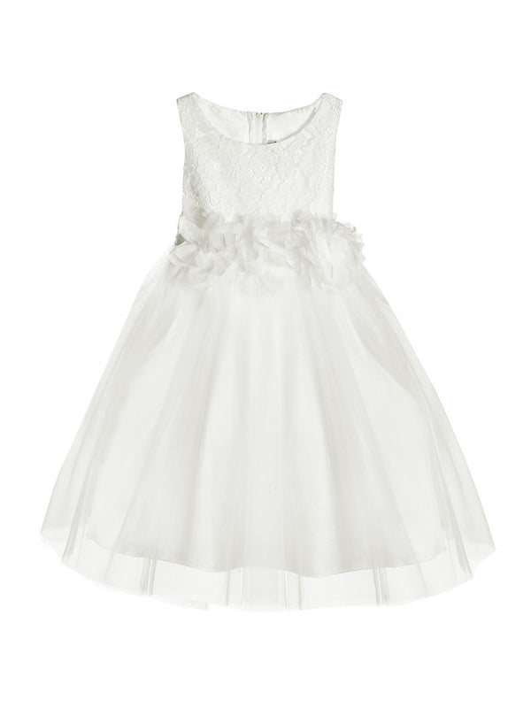 Kids Dream Big Girls Off-White Floral Lace Tulle Junior Bridesmaid Dress 8-12 - SophiasStyle.com