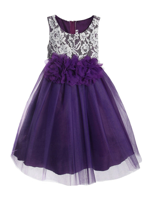 Kids Dream Big Girls Purple Floral Lace Tulle Junior Bridesmaid Dress 8-12 - SophiasStyle.com