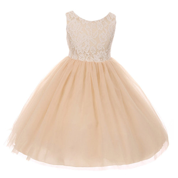 Kids Dream Big Girls Champagne Lace Tulle Sleeveless Easter Dress 8-12 - SophiasStyle.com