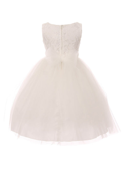 Kids Dream Big Girls Off-White Lace Illusion Tulle Junior Bridesmaid Dress 8-12 - SophiasStyle.com