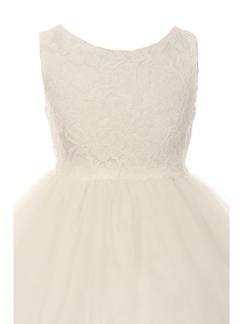 Kids Dream Big Girls Off-White Lace Illusion Tulle Junior Bridesmaid Dress 8-12 - SophiasStyle.com