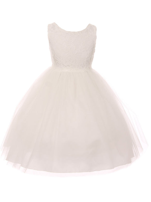 Kids Dream Big Girls Off-White Lace Illusion Tulle Junior Bridesmaid Dress 8-12 - SophiasStyle.com