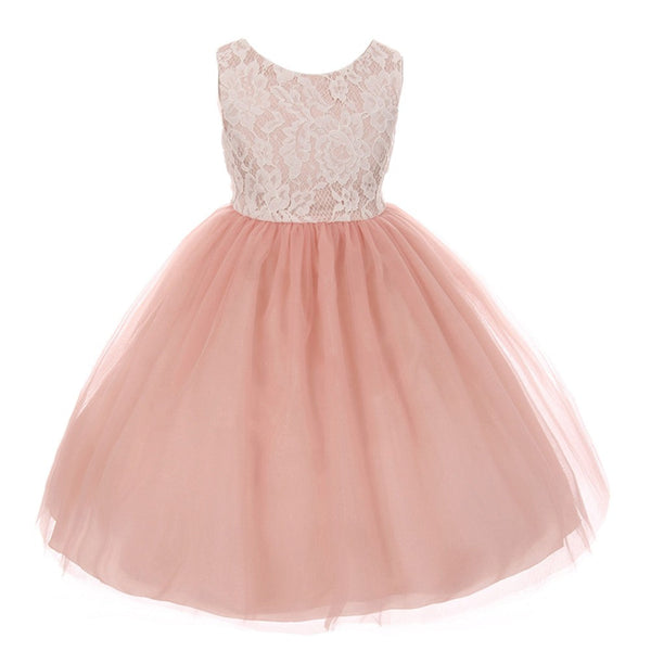 Kids Dream Big Girls Dusty Rose Lace Tulle Sleeveless Easter Dress 8-12 - SophiasStyle.com