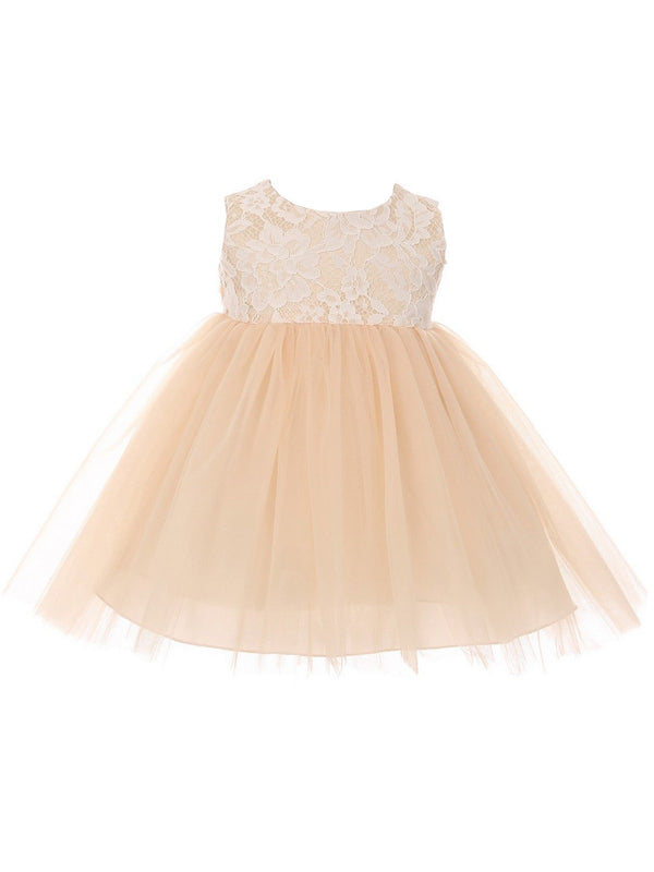 Kids Dream Baby Girls Champagne Lace Illusion Tulle Flower Girl Dress 6-24M - SophiasStyle.com