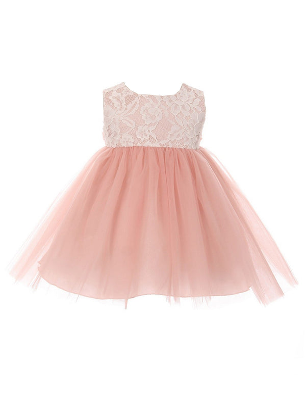 Kids Dream Baby Girls Dusty Rose Lace Illusion Tulle Flower Girl Dress 6-24M - SophiasStyle.com