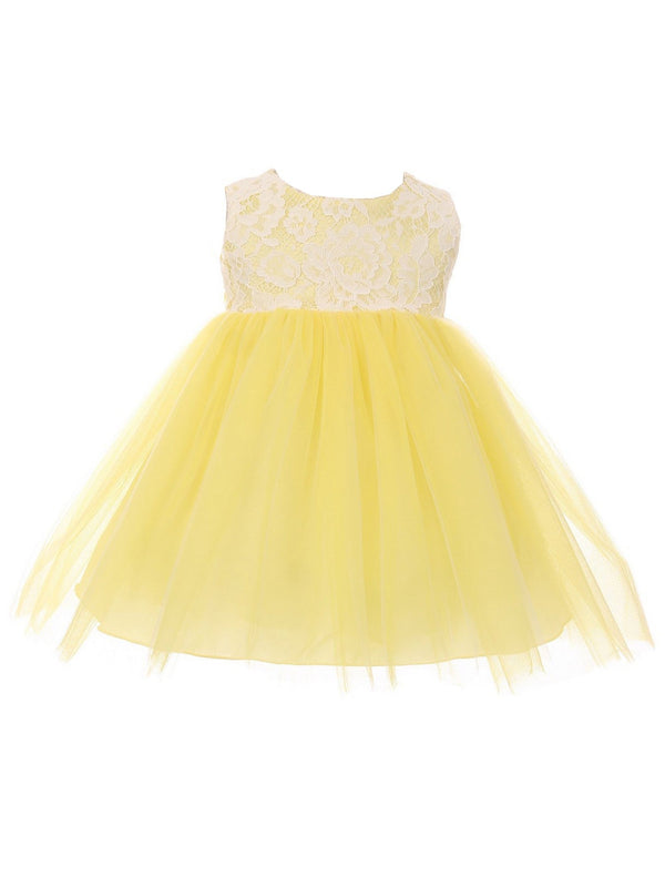 Kids Dream Baby Girls Yellow Lace Illusion Tulle Flower Girl Dress 6-24M - SophiasStyle.com