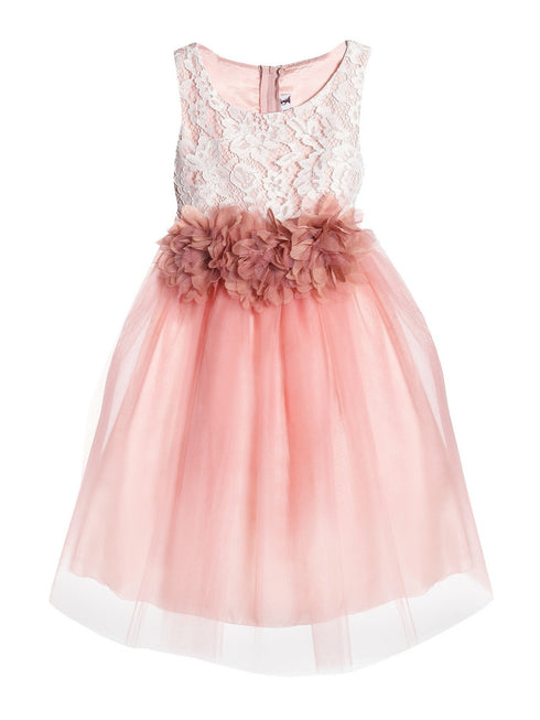 Kids Dream Little Girls Dusty Rose Floral Lace Tulle Flower Girl Dress 2-6 - SophiasStyle.com