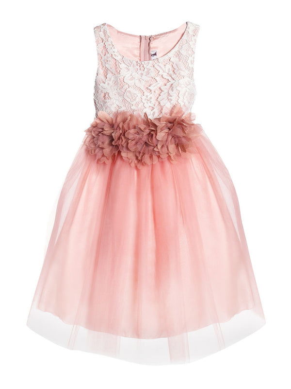 Kids Dream Little Girls Dusty Rose Floral Lace Tulle Flower Girl Dress 2-6 - SophiasStyle.com