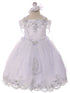 Rainkids Baby Girls White Off Shoulder Lace Cape Headband Baptism Gown 6-12M - SophiasStyle.com