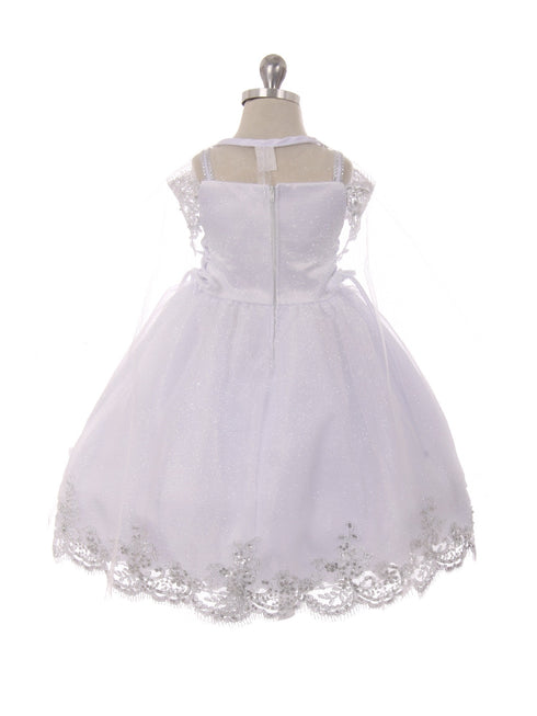 Rainkids Little Girls White Off Shoulder Lace Cape Headband Baptism Gown 2-6 - SophiasStyle.com