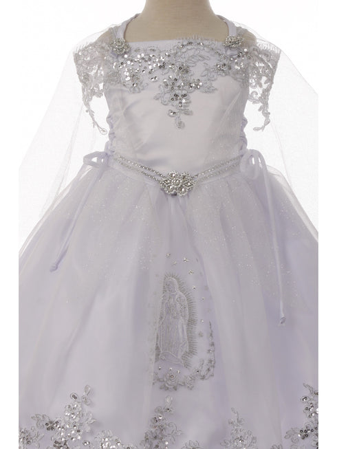 Rainkids Little Girls White Off Shoulder Lace Cape Headband Baptism Gown 2-6 - SophiasStyle.com