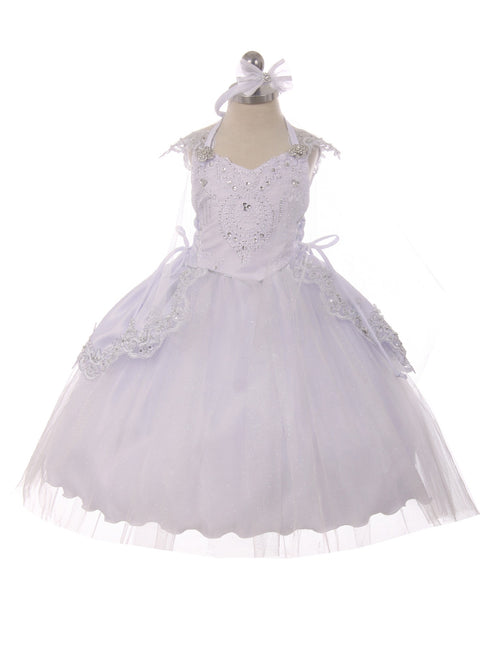 Rainkids Baby Girls White Sequin Peplum Skirt Cape Headband Baptism Gown 6-12M - SophiasStyle.com