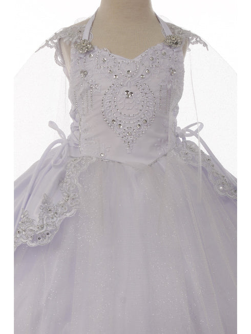 Rainkids Baby Girls White Sequin Peplum Skirt Cape Headband Baptism Gown 6-12M - SophiasStyle.com