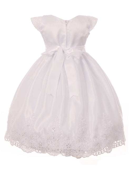Rain Kids Little Girls White Hand Beaded Allover Lace Applique Baptism Dress 2-6 - SophiasStyle.com