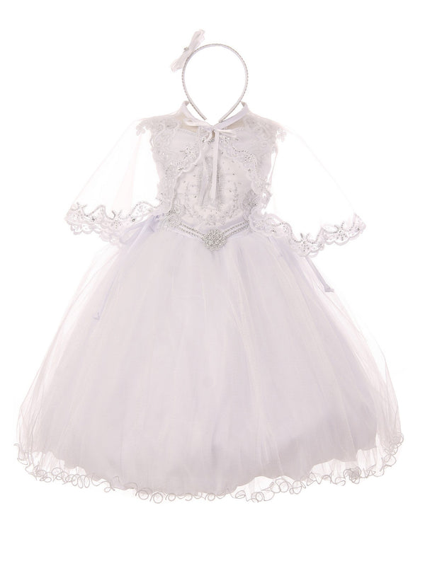 Rain Kids Little Girls White Virgin Mary Embroidered Baptism Cape Dress 2-6 - SophiasStyle.com