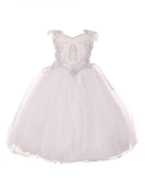 Rain Kids Baby Girls White Virgin Mary Embroidered Baptism Cape Dress 0-12M - SophiasStyle.com