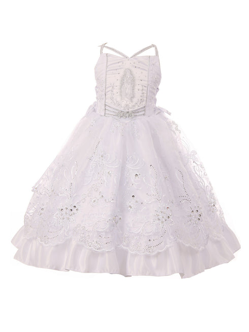 Rain Kids Baby Girls White Rhinestone Belt Baptism Headband Cape Dress 0-12M - SophiasStyle.com