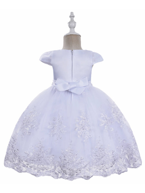 Baby Girls White Lace Cape Sleeve Pearl Waist Flower Girl Dress 3-12 Months - SophiasStyle.com