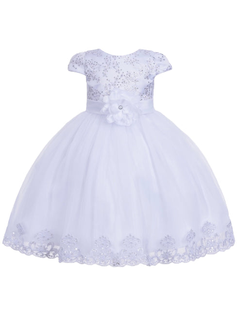 Little Girls White Rhinestone Floral Lace Cape Sleeve Flower Girl Dress 2-6 - SophiasStyle.com