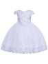 Little Girls White Rhinestone Floral Lace Cape Sleeve Flower Girl Dress 2-6 - SophiasStyle.com
