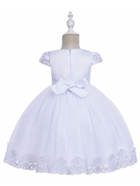 Little Girls White Rhinestone Floral Lace Cape Sleeve Flower Girl Dress 2-6 - SophiasStyle.com