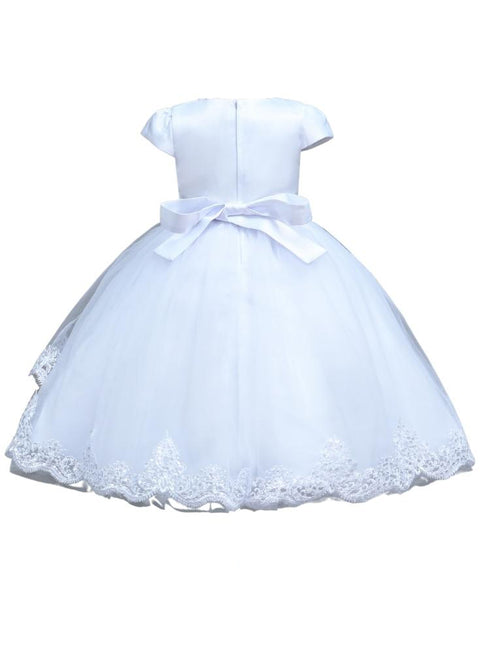 Rain Kids Girls Sequin Beaded Lace Christening Dress with Pearl Accents and Matching Headband Sizes 6M-6T - SophiasStyle.com