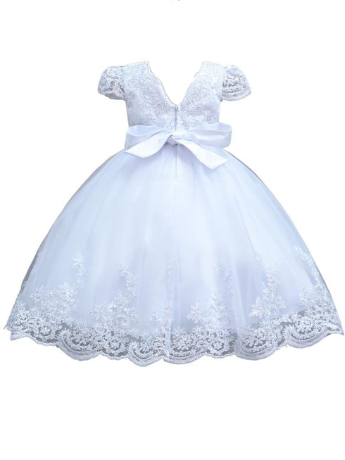 Rain Kids Girl Sequin Beaded Lace Christening Dress with Waist Tie and Matching Headband Sizes 6M-6T - SophiasStyle.com