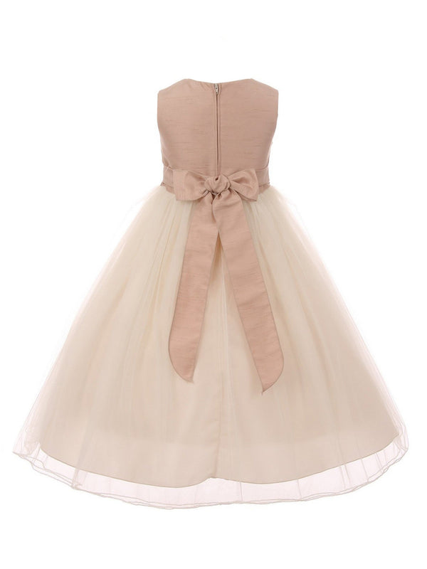 Kids Dream Little Girls Vintage Rose Satin Tulle Classic Flower Girl Dress 2-6 - SophiasStyle.com