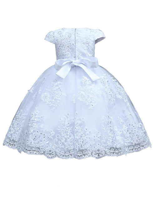 Rain Kids Girls Sequin Beaded Lace Cap Sleeves Dress with Matching Headband Sizes 6M-6T - SophiasStyle.com