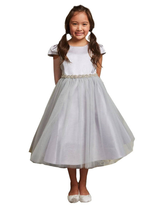Kids Dream Little Girls Silver Cap Sleeve Satin Tulle Flower Girl Dress 2-6 - SophiasStyle.com