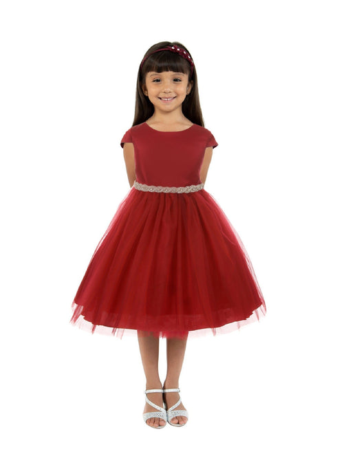 Kids Dream Big Girls Red Satin Tulle Rhinestone Christmas Dress 8-14 - SophiasStyle.com