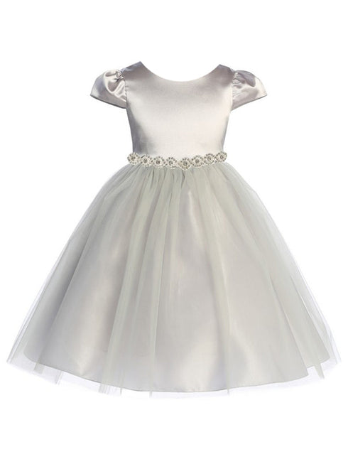 Kids Dream Big Girls Silver Cap Sleeve Satin Tulle Plus Size Dress 16.5-20.5 - SophiasStyle.com
