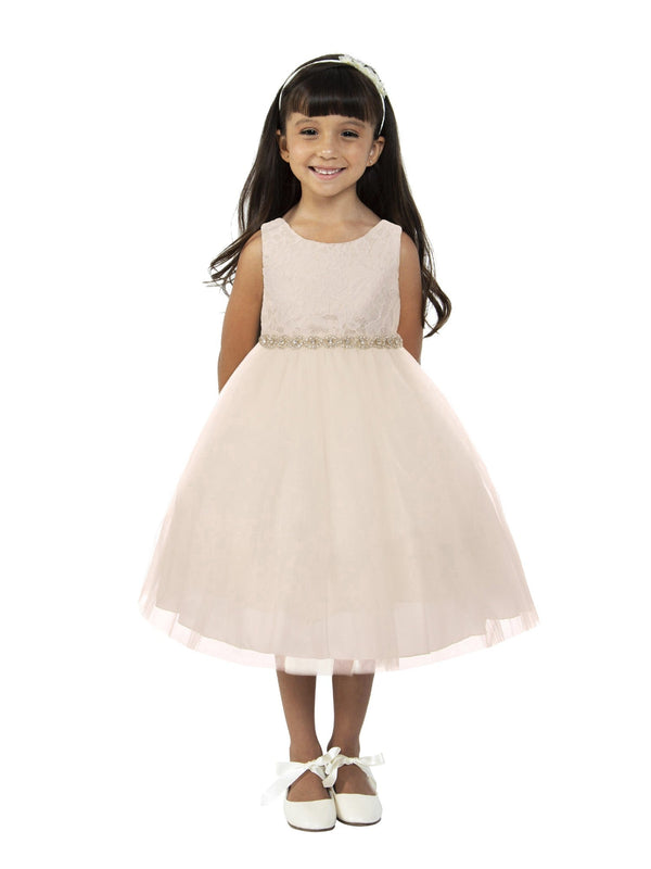Big Girls Off-White Lace Tulle Rhinestone Trim Junior Bridesmaid Dress 8-12 - SophiasStyle.com