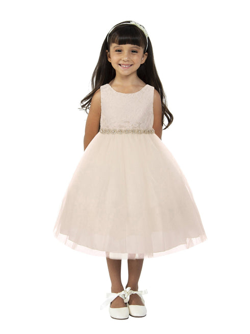 Kids Dream Baby Girls Off-White Lace Tulle Rhinestone Flower Girl Dress 6-24M - SophiasStyle.com